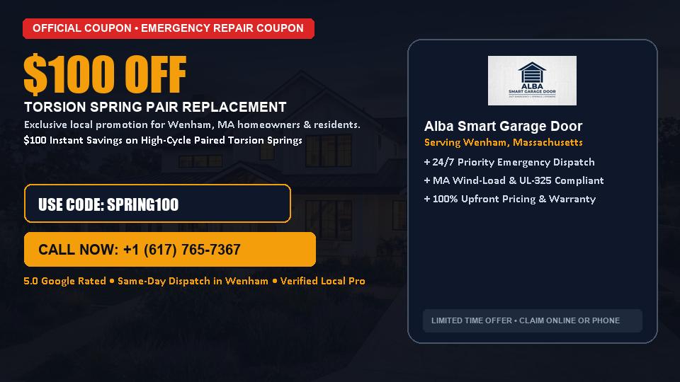 $100 OFF Dual High-Cycle Torsion Spring Replacement in Wenham, MA - Alba Smart Garage Door